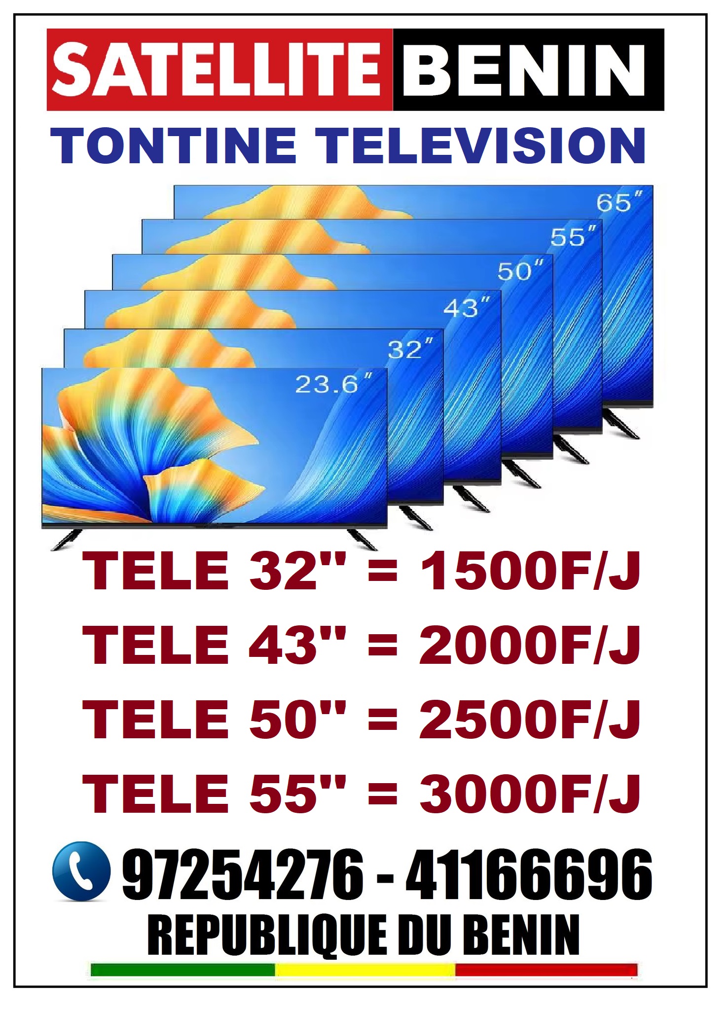 Vente et installation des Postes televiseurs de 32 pouces jusqu'a 100 pouces