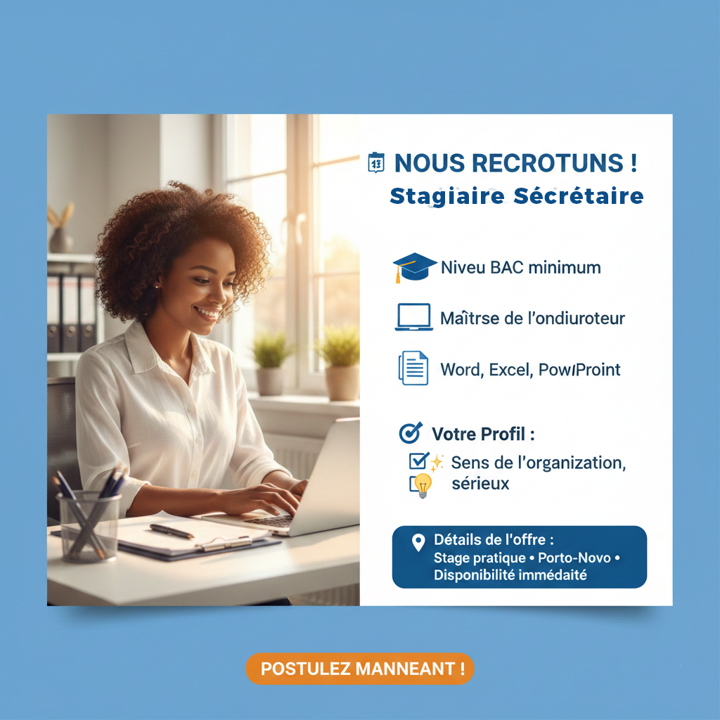 Recrutement Stagiaire Secrétaire Niveau BAC minimum
